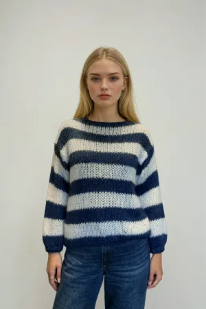 Mila Striped Knitted Sweater - Navy/White