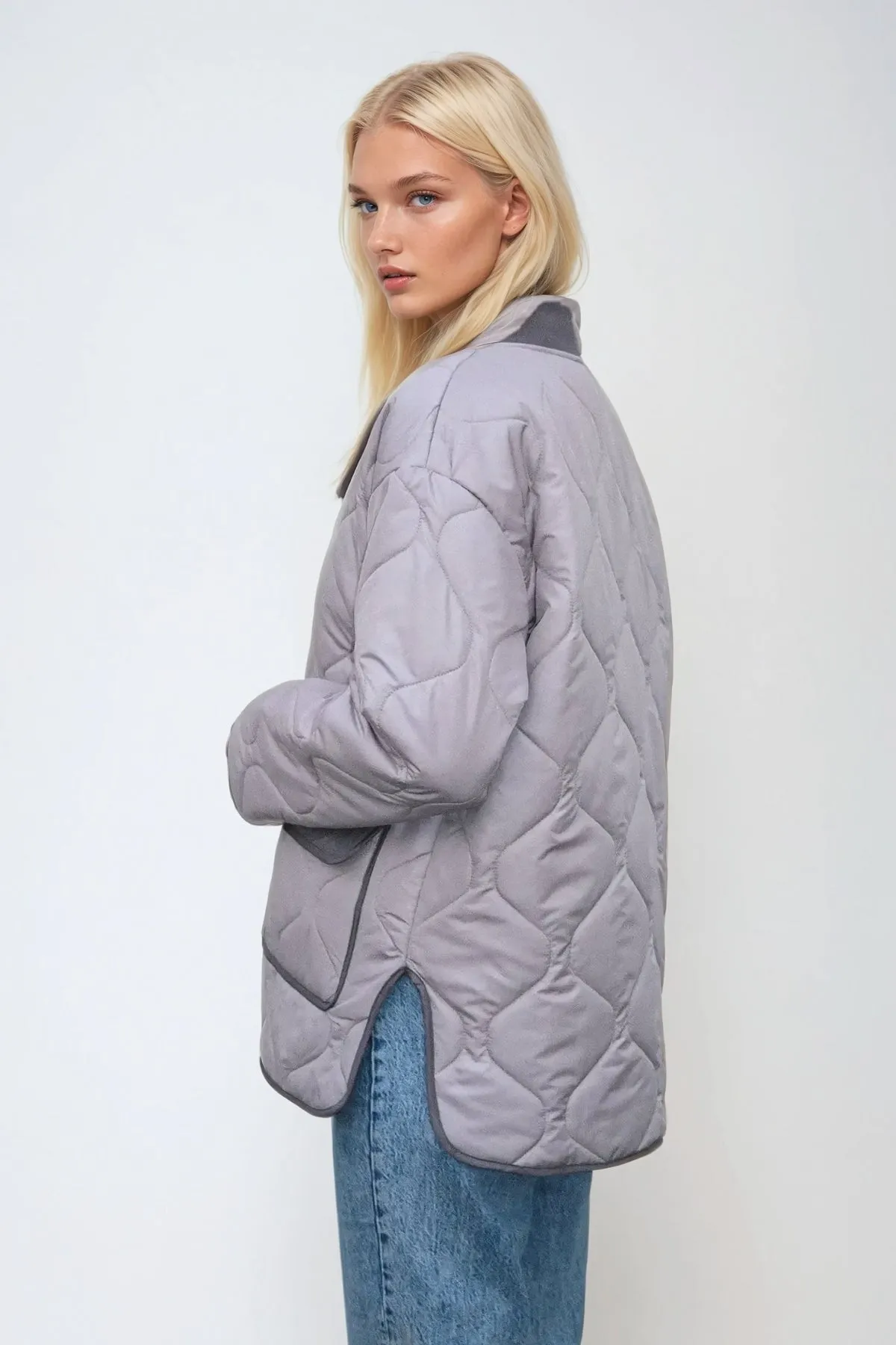 Quilted Block Jacket - Grey