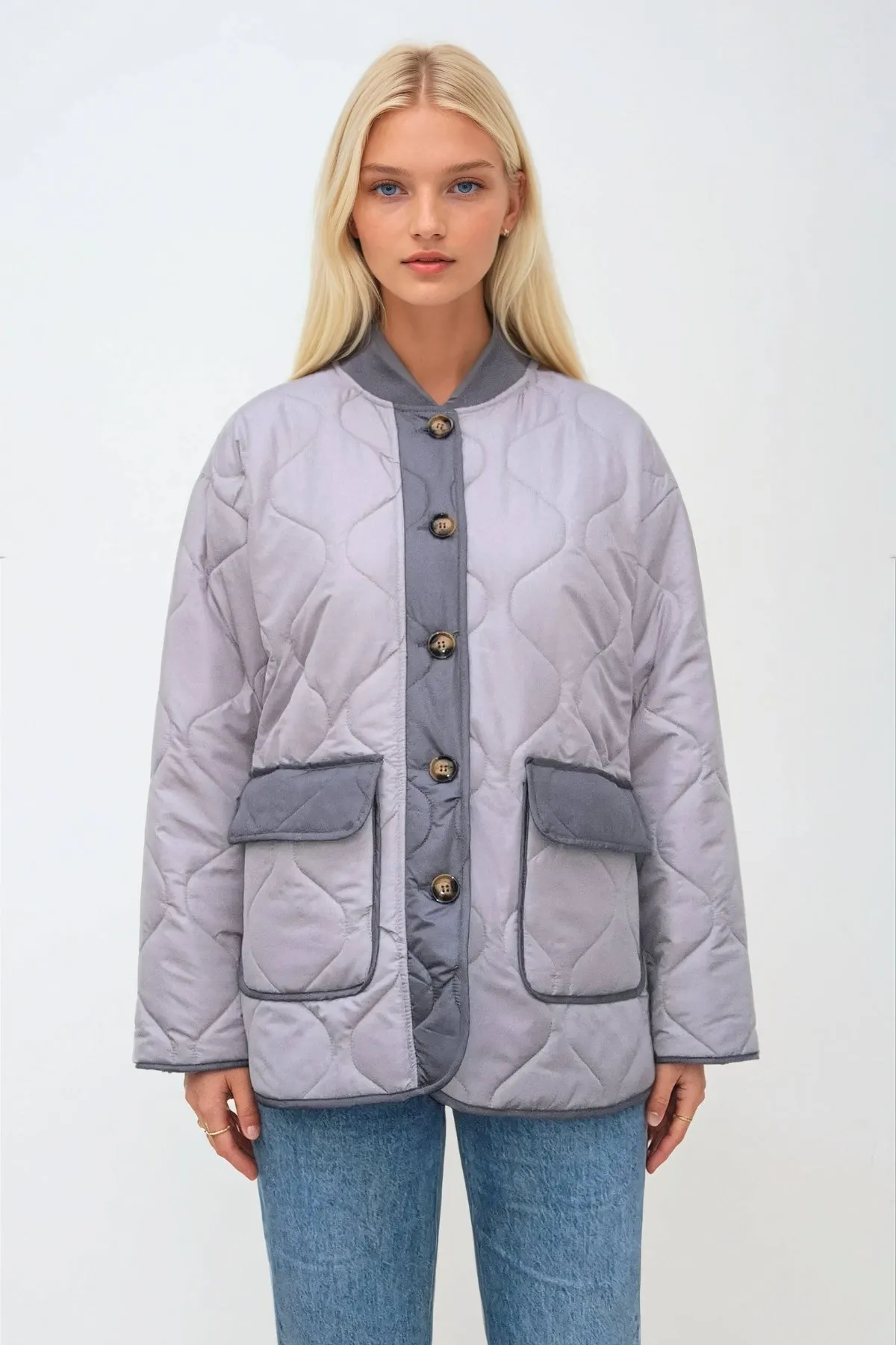 Quilted Block Jacket - Grey