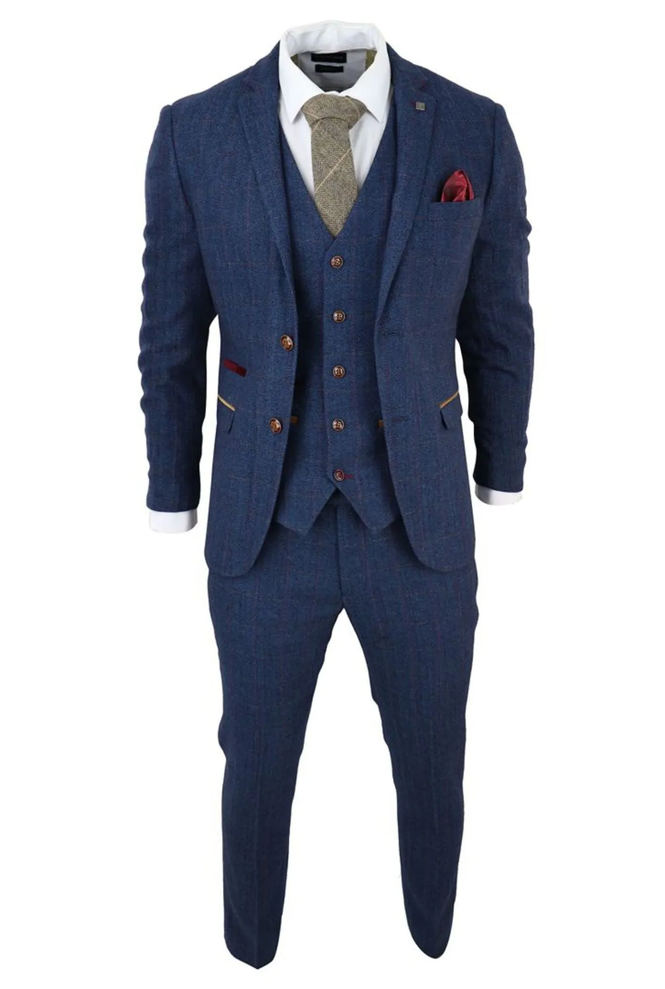 Scott Blue 3 Piece Tweed Check Suit