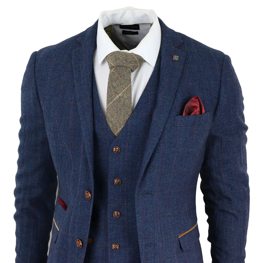 Scott Blue 3 Piece Tweed Check Suit