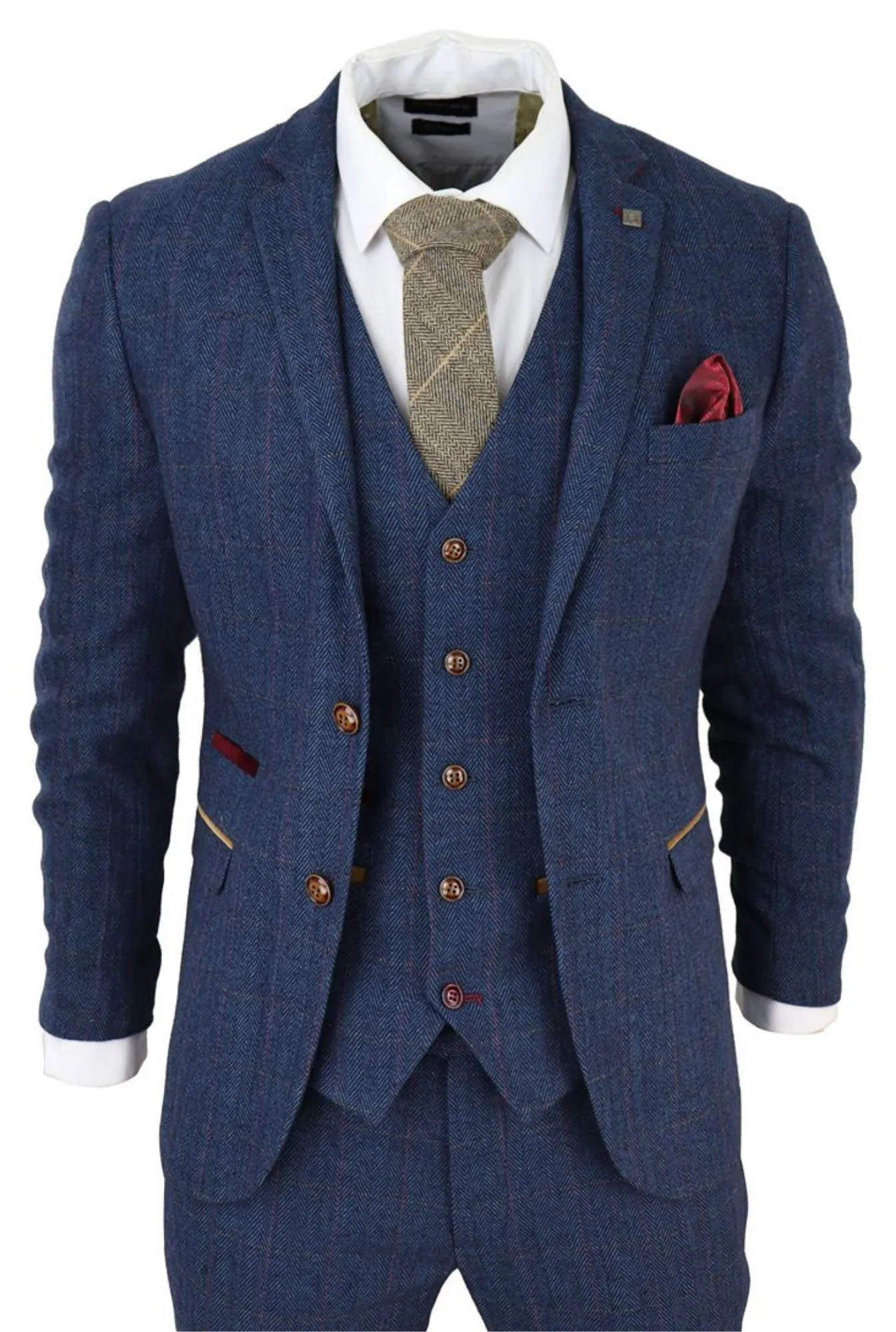 Scott Blue 3 Piece Tweed Check Suit
