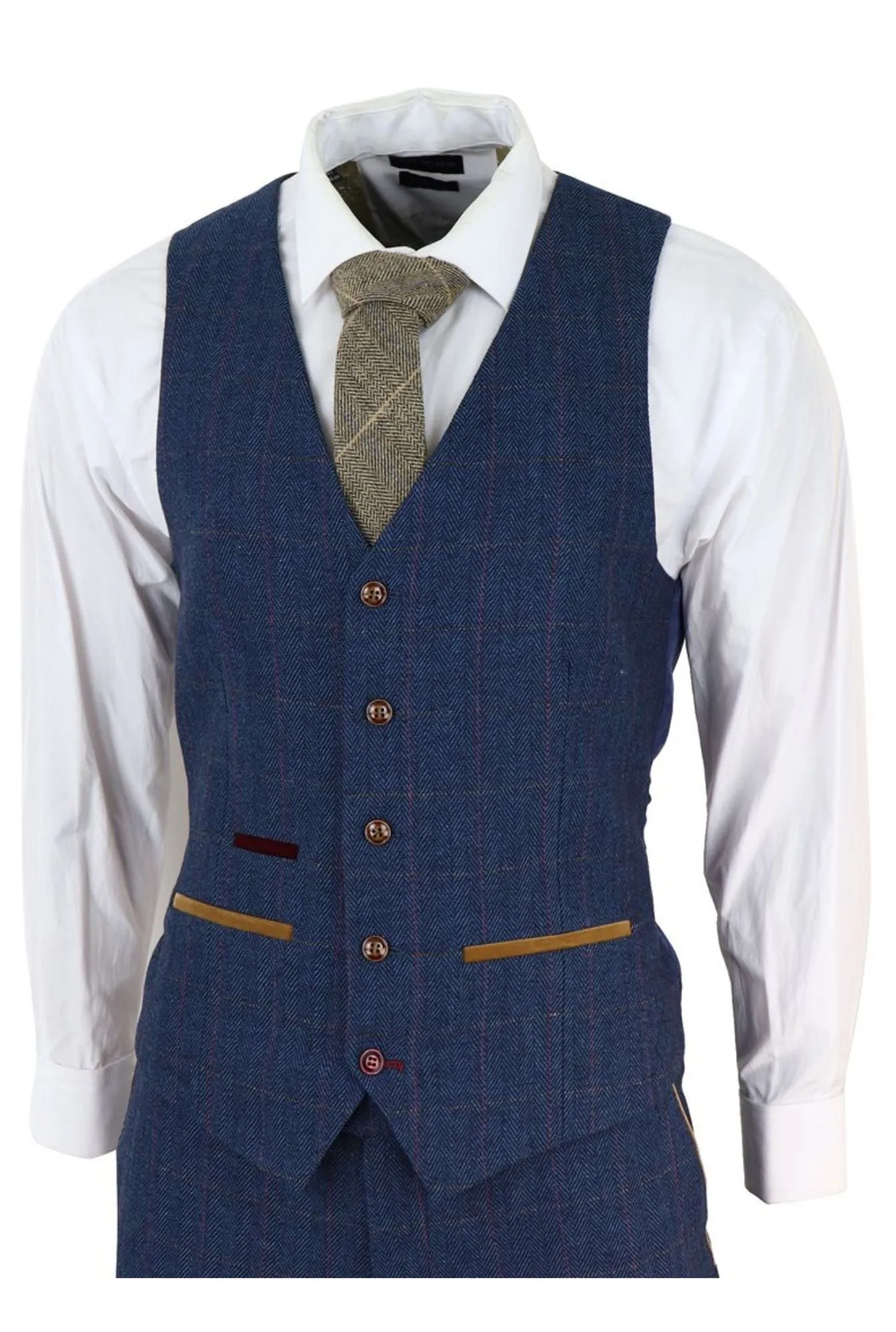 Scott Blue 3 Piece Tweed Check Suit