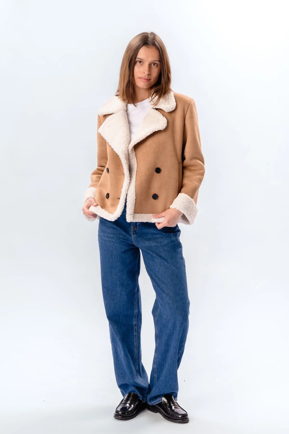 Shearling Short Coat - Beige