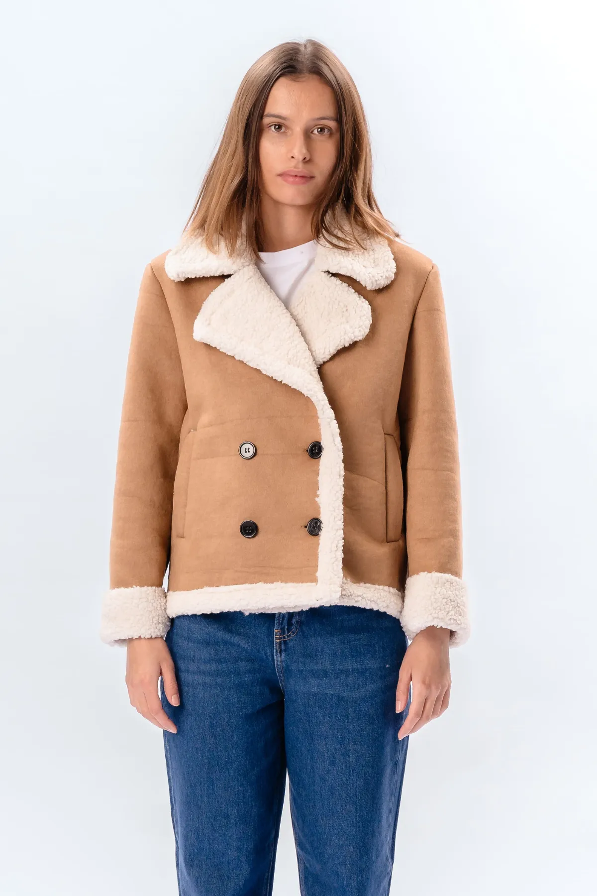 Shearling Short Coat - Beige