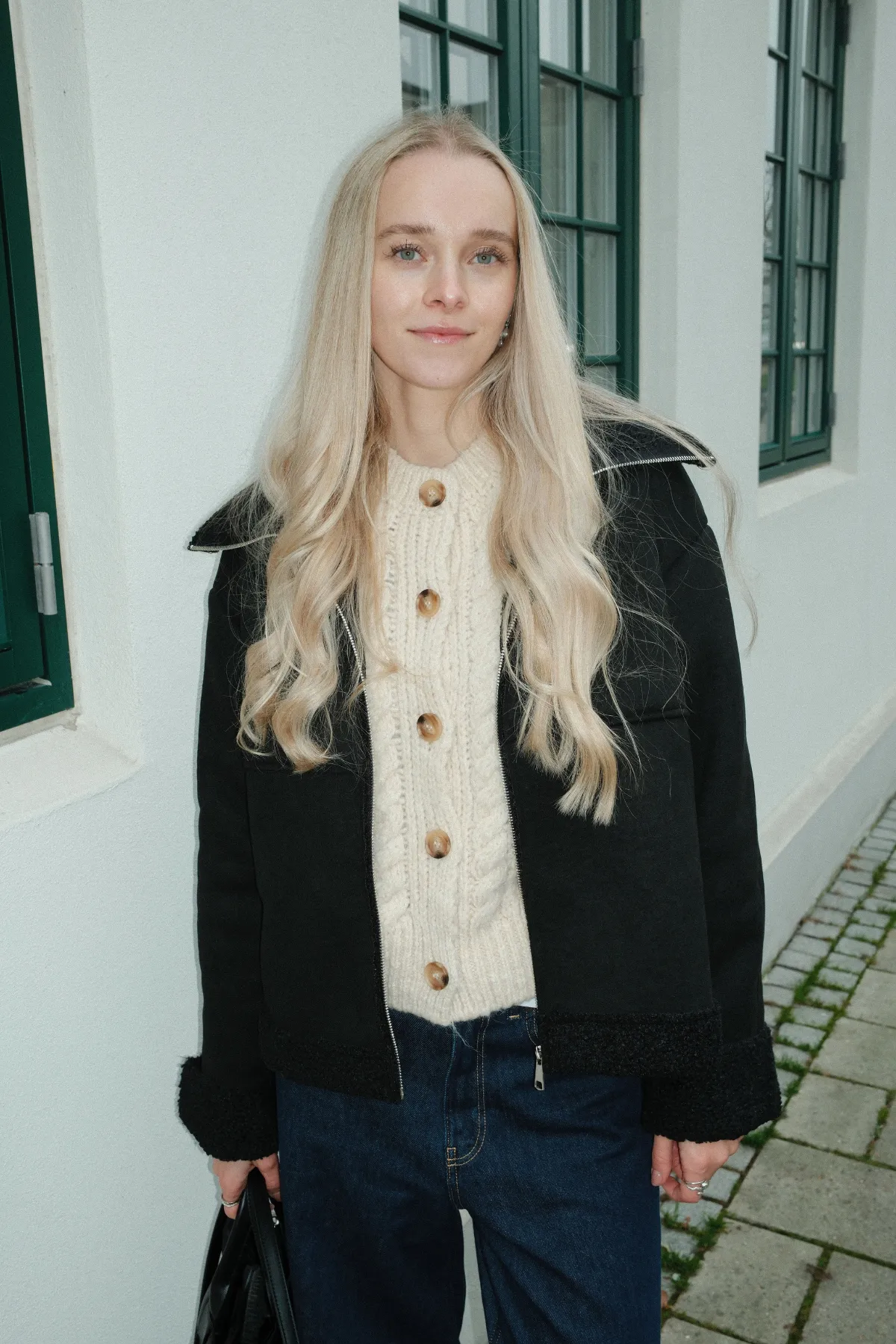 Shearling Zipper Coat - Black